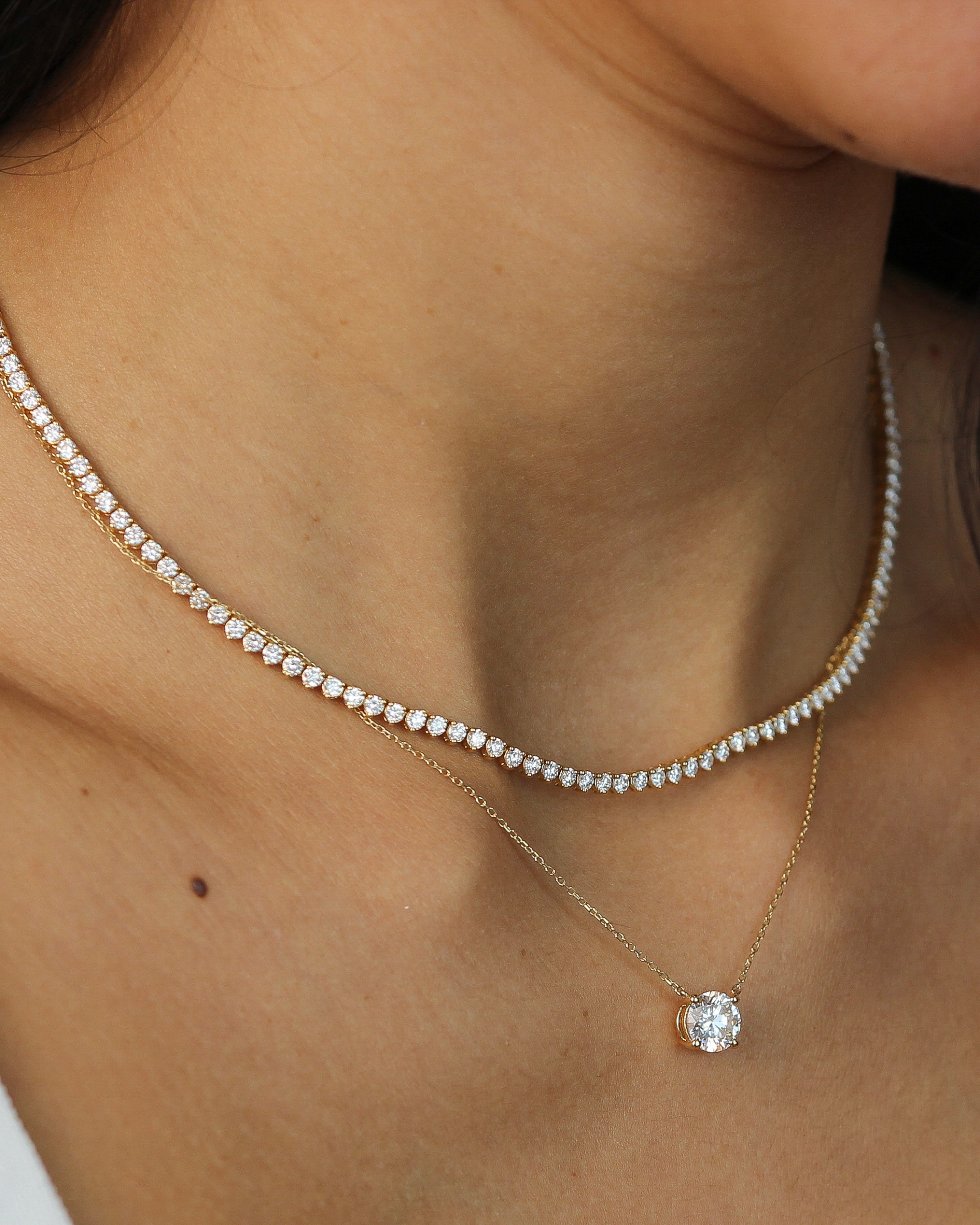 Diamond Tennis Necklace | Classic 3-Prong | 5.03 - 7CT in 14K Gold