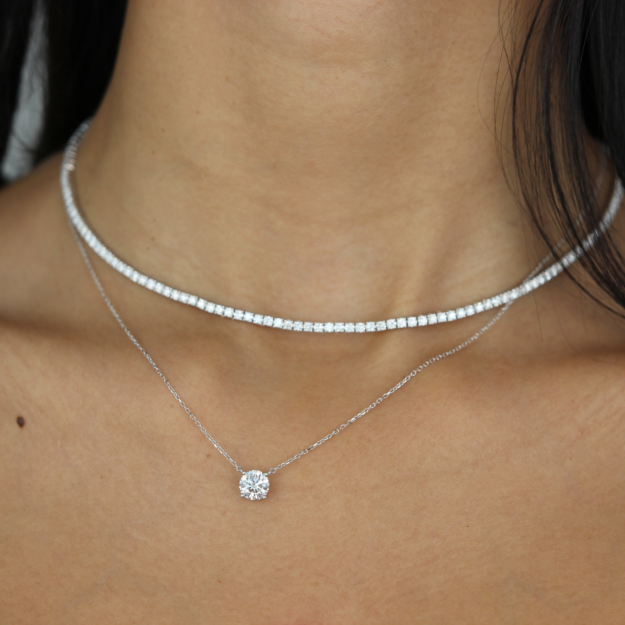 Round Diamond Solitaire Necklace in Gold | 0.5–1.5CT