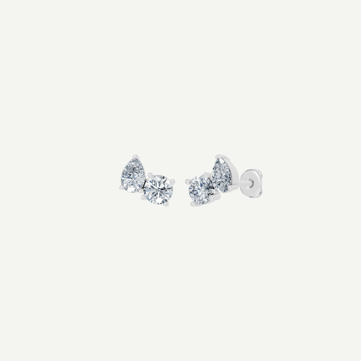 Round and Pear Diamond Duo Stud Earrings | 1.8CT Total | VIVIE