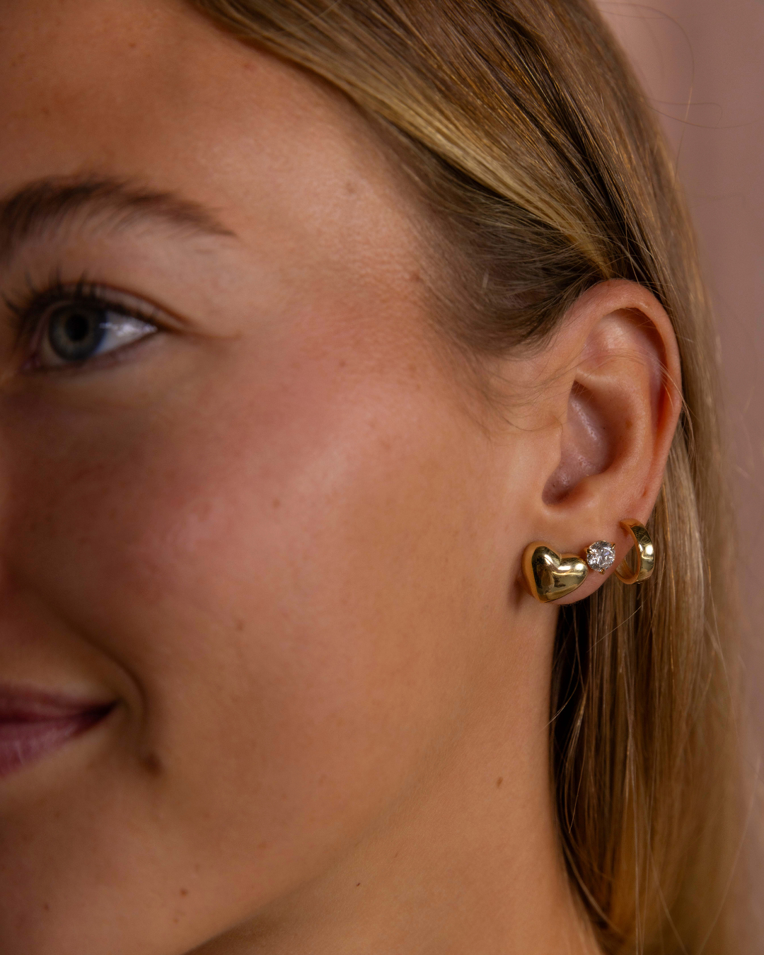 Yellow Gold Heart Stud Earrings
