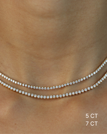 Diamond Tennis Necklace in Gold | Classic 3-Prong | 5–7CT