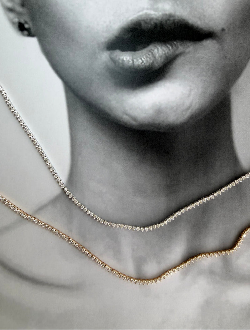 Diamond Tennis Necklace in Gold | Classic 3-Prong | 5–7CT