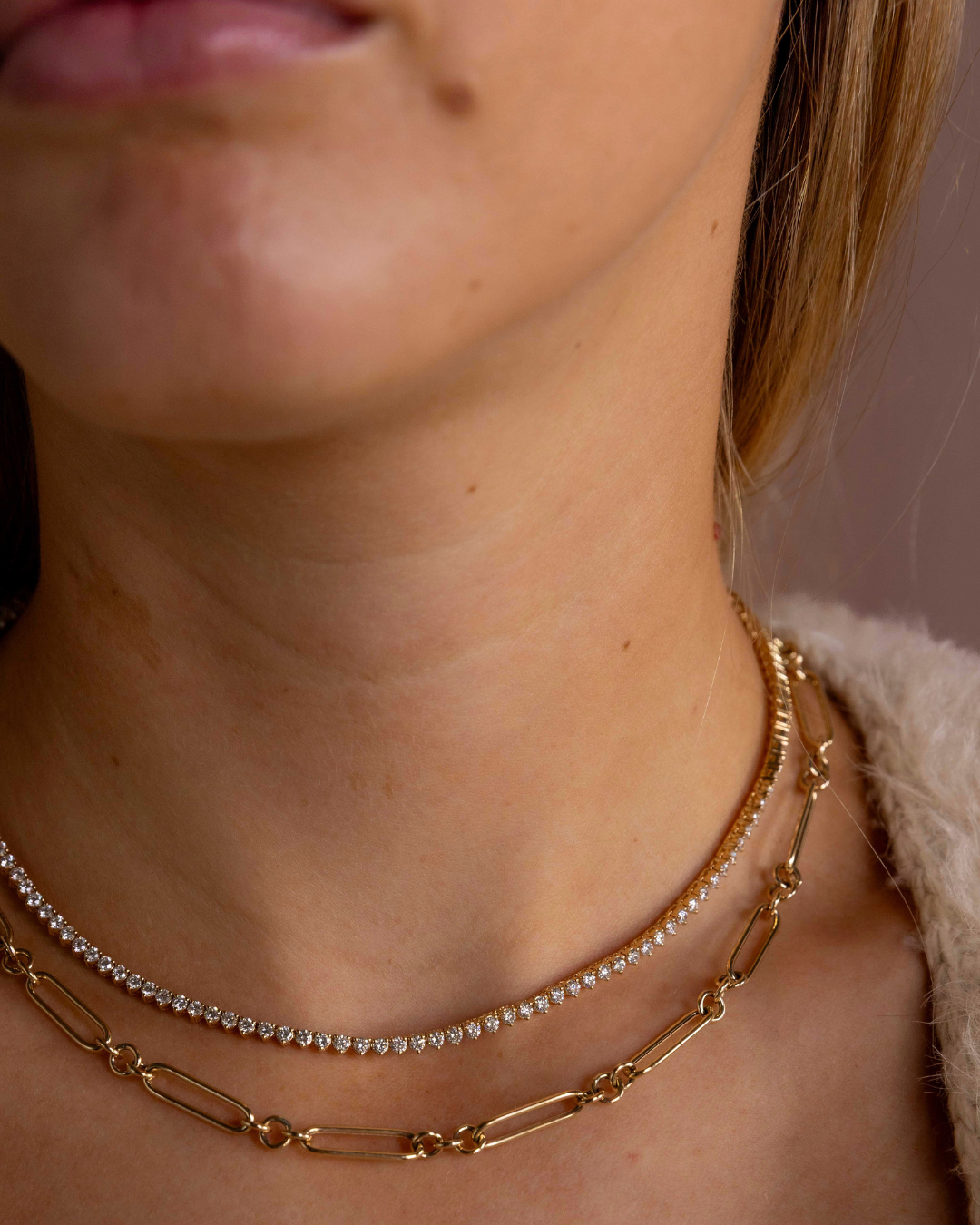 Yellow Gold Mixed Link Paperclip Chain Necklace