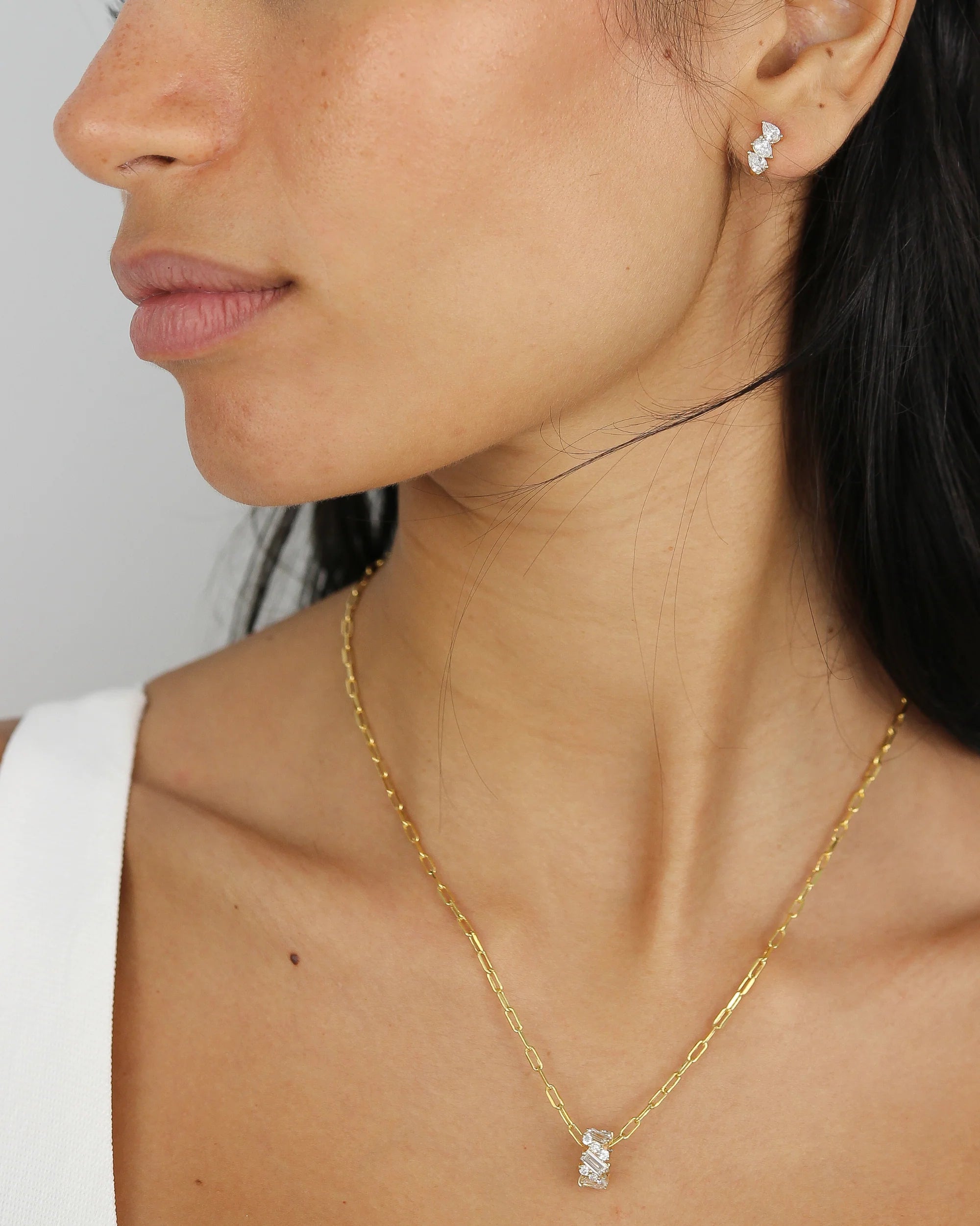 Multi-Stone J Huggie Diamond Earrings | 1.02CT in 14K Gold