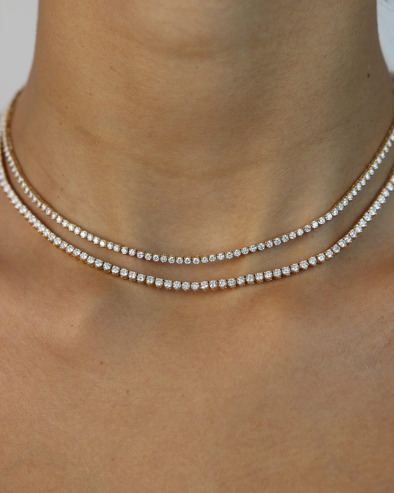 Diamond Tennis Necklace | Classic 3-Prong | 5.03 - 7CT in 14K Gold