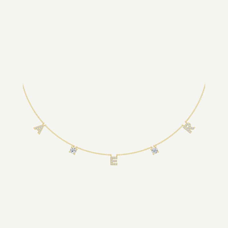 Diamonds & Initials Fine Chain Necklace | 0.80 - 1.20 CT in 14K Gold