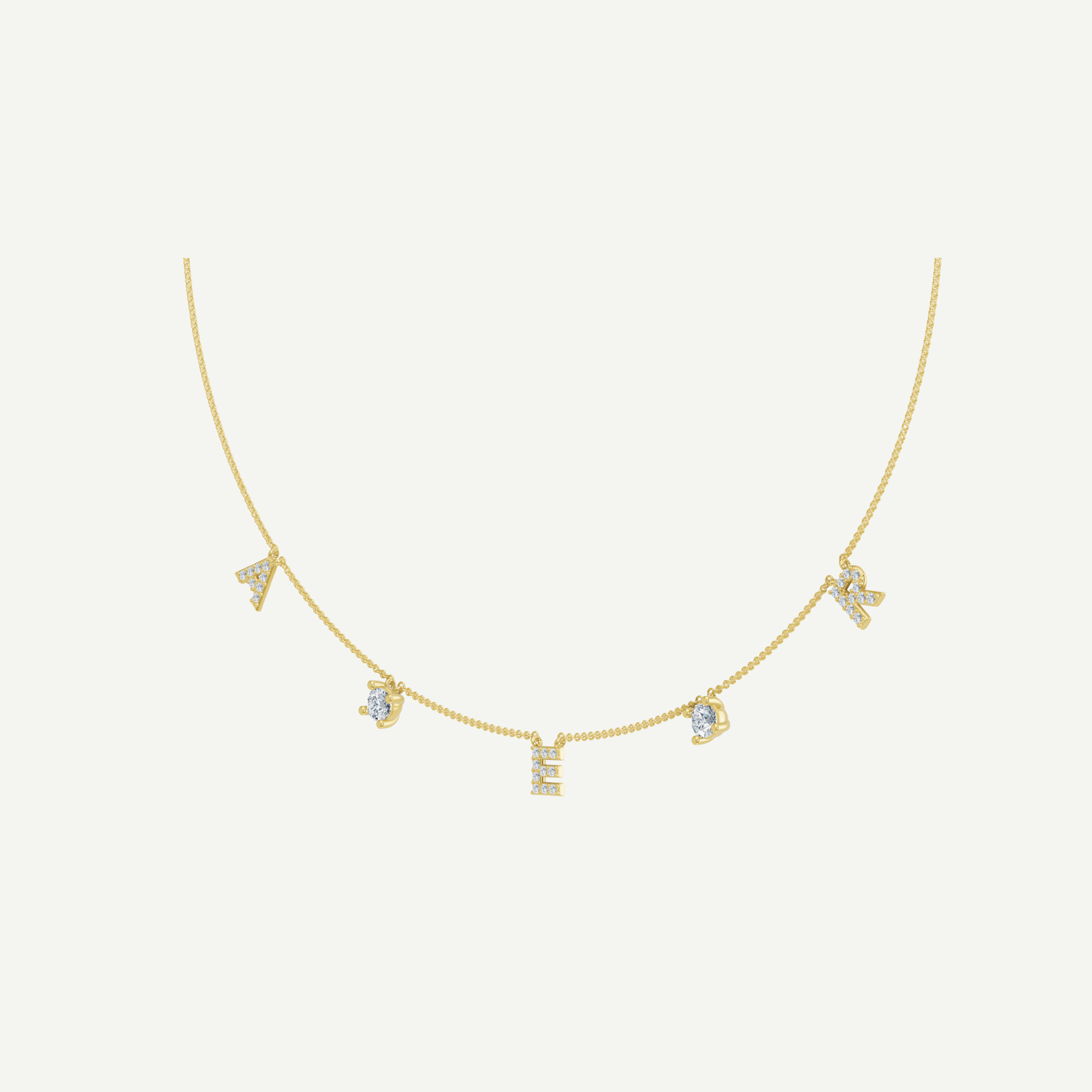 Diamonds & Initials Fine Chain Necklace | 0.80 - 1.20 CT in 14K Gold