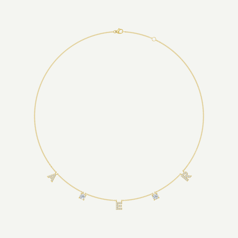 Diamonds & Initials Fine Chain Necklace | 0.80 - 1.20 CT in 14K Gold