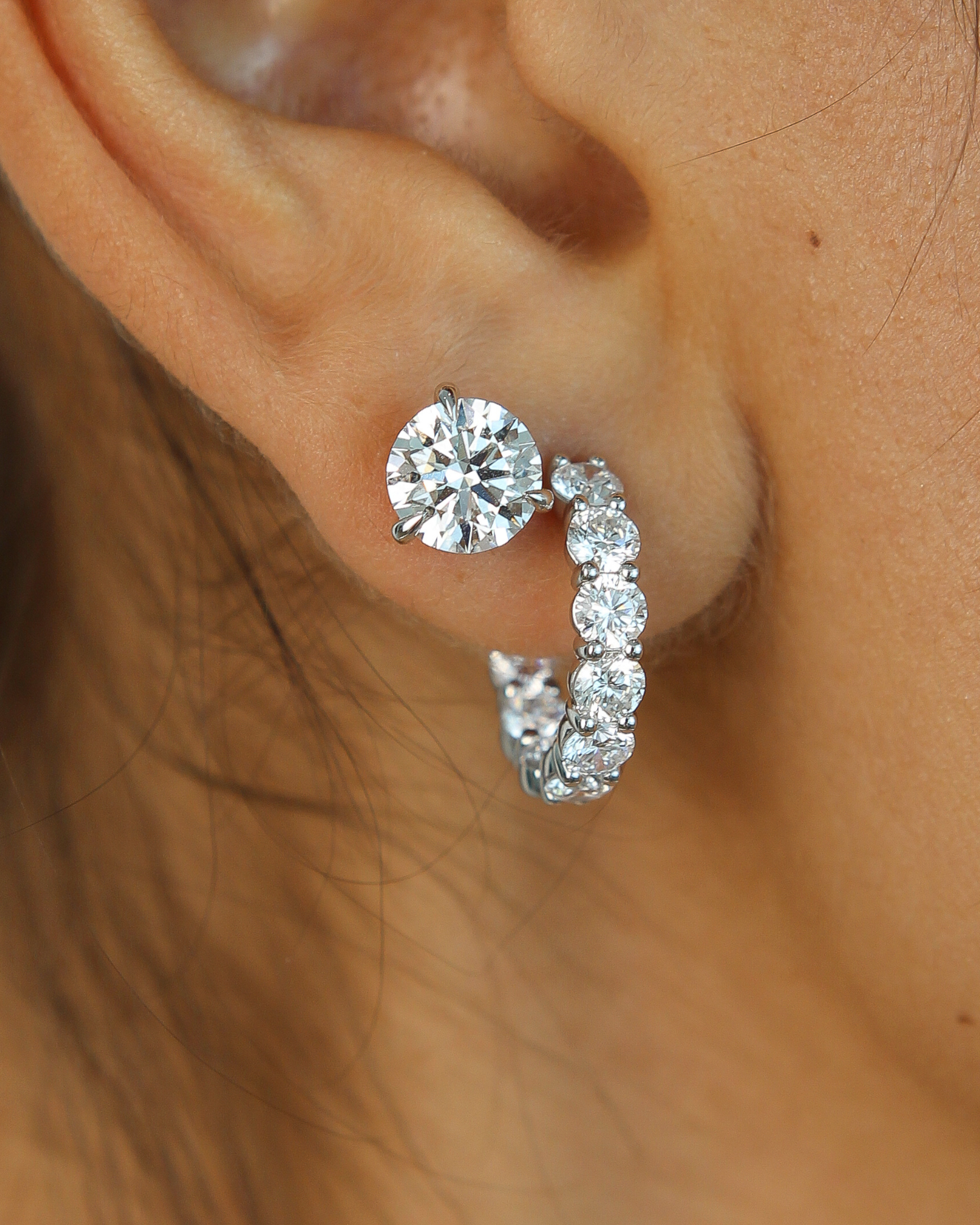 Half Hoop Diamond Earrings | 3CT in 14K Gold