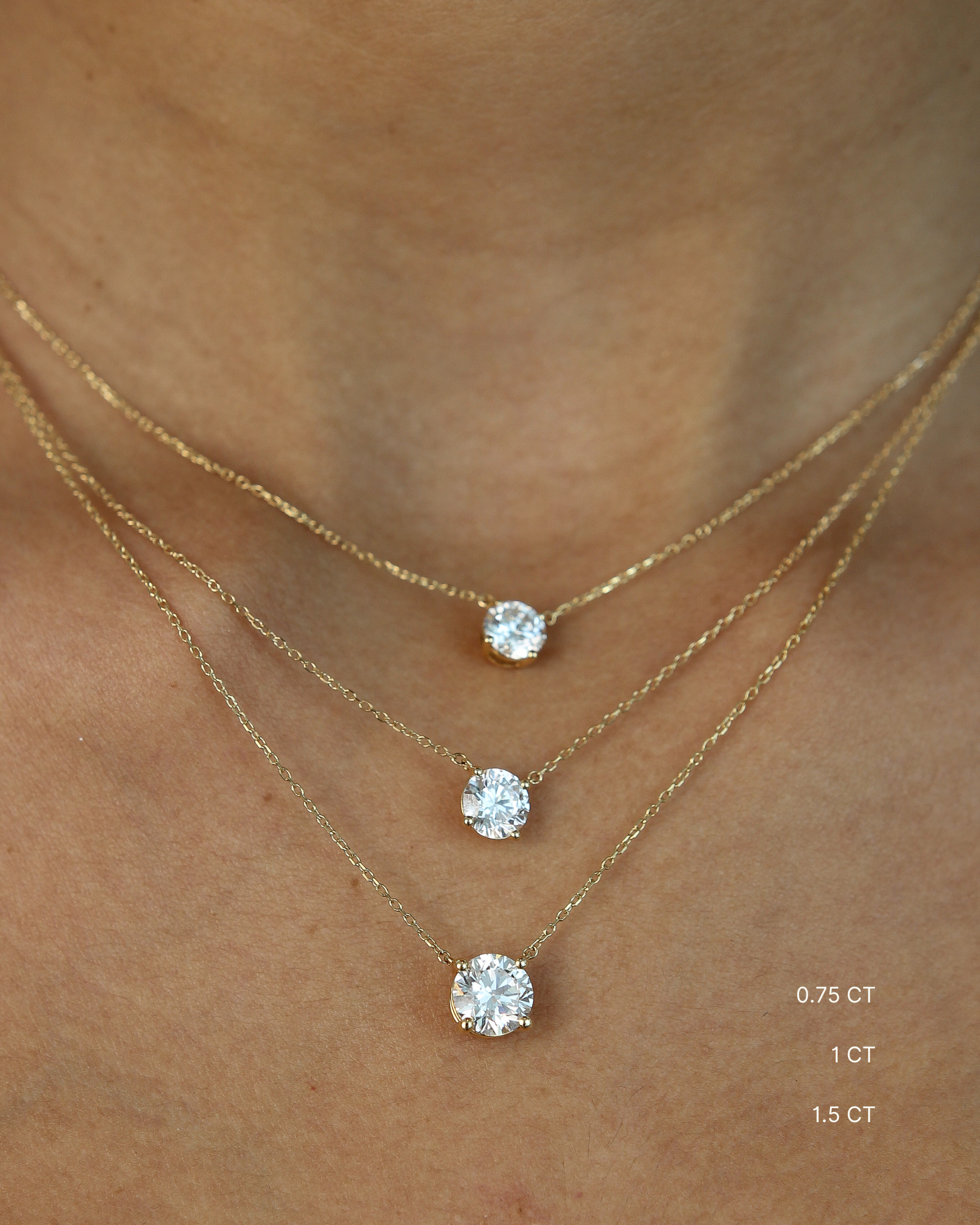Round Diamond Solitaire Necklace | 0.75 - 1.5CT in 14K Gold