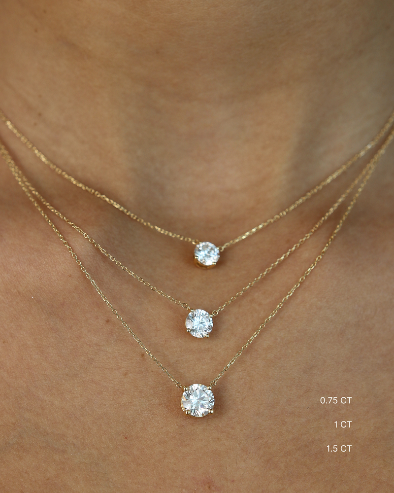 Round Diamond Solitaire Necklace | 0.75 - 1.5CT in 14K Gold