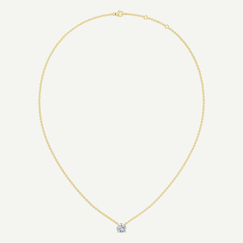 Round Diamond Solitaire Necklace | 0.5 - 1.5CT in 14K Gold