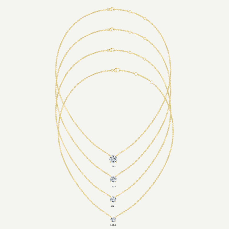 Round Diamond Solitaire Necklace | 0.5 - 1.5CT in 14K Gold