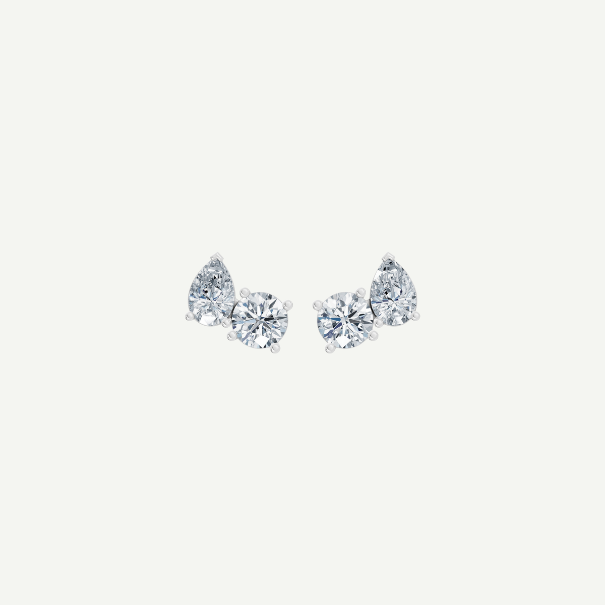 Round and Pear Diamond Duo Stud Earrings | 1.8CT Total | VIVIE