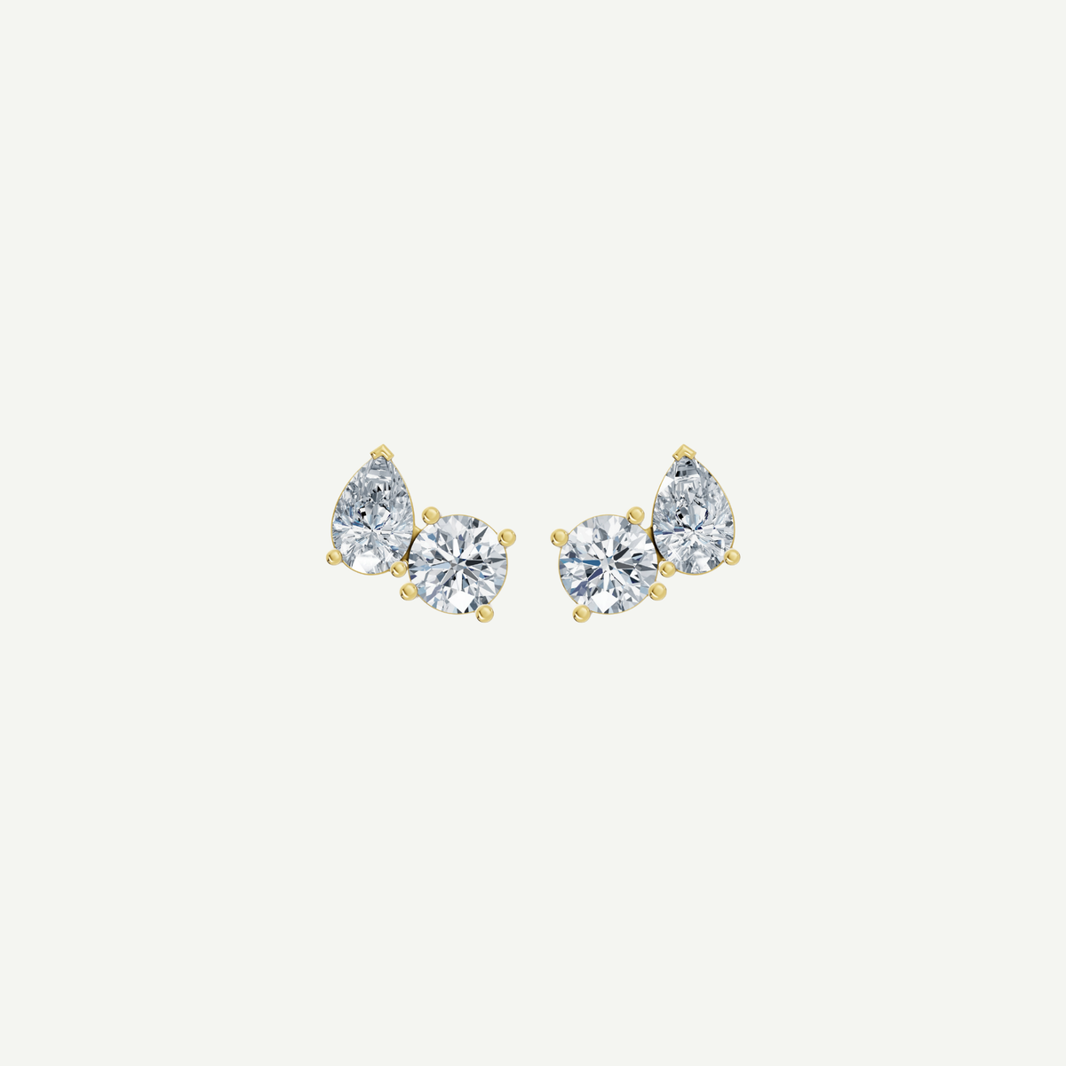Round and Pear Diamond Duo Stud Earrings | 1.8CT Total | VIVIE