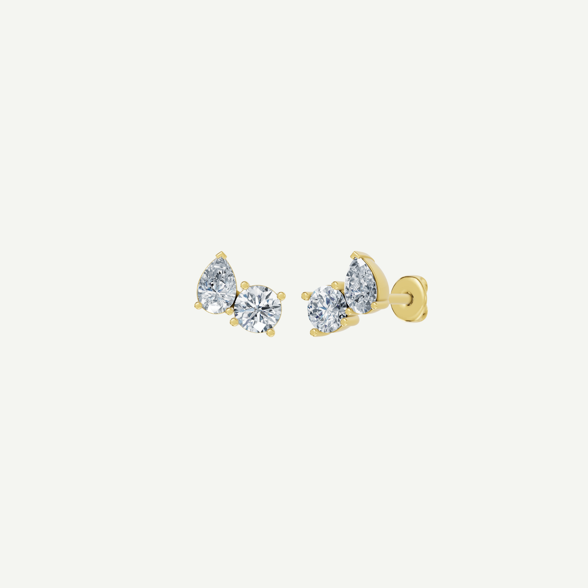 Round and Pear Diamond Duo Stud Earrings | 1.8CT Total | VIVIE