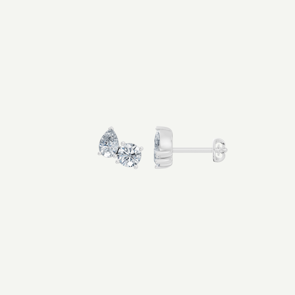 Round and Pear Diamond Duo Stud Earrings | 1.8CT Total | VIVIE